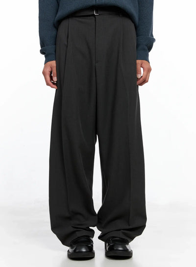 mens-classic-belted-wide-leg-pants-io506 / Gray