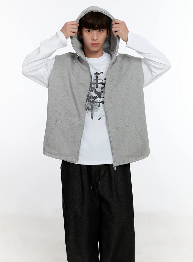 mens-hooded-zip-up-vest-is529 / Gray
