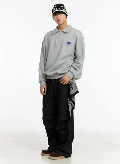 mens-1984-half-zip-up-collar-sweatshirt-im502 / Gray
