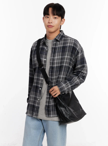 mens-casual-plaid-check-shirt-io528 / Gray