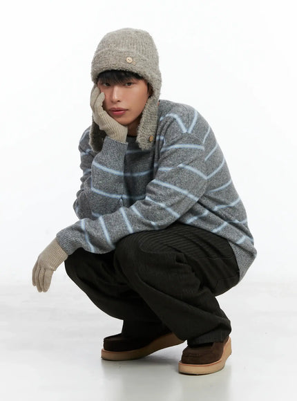 mens-striped-knit-sweater-in518 / Gray