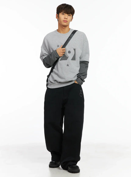 mens-99-layered-stripe-sweatshirt-ij514 / Gray