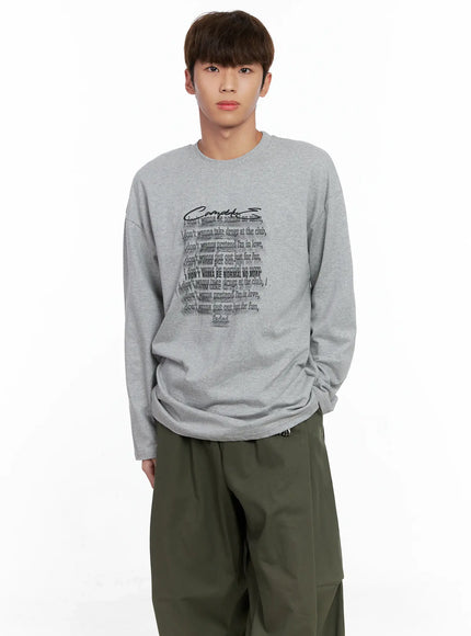 mens-graphic-lettering-long-sleeve-io506 / Gray