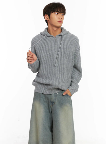 mens-ribbed-knit-zip-up-hoodie-id511 / Gray