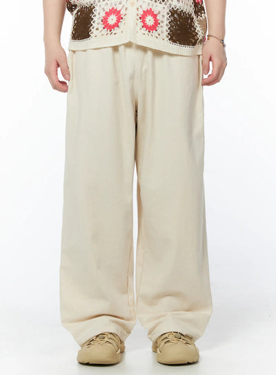 mens-wide-leg-cotton-pants-light-beige-iy525 / Light beige