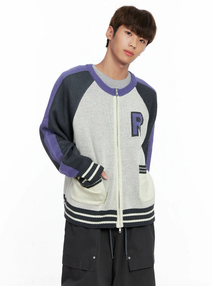 mens-knit-varsity-jacket-io506 / Light beige