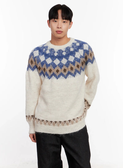mens-nordic-patterned-sweater-io523 / Light beige