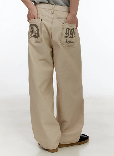 mens-back-graphic-wide-leg-pants-id502 / Light beige