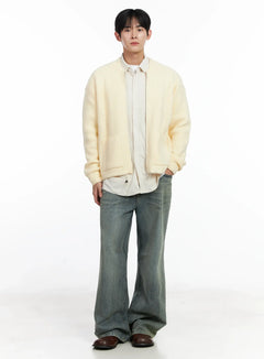 mens-casual-zip-up-cardigan-ij521 / Light beige