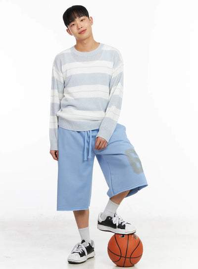 mens-relaxed-fit-striped-long-sleeve-top-ia502 / Light blue