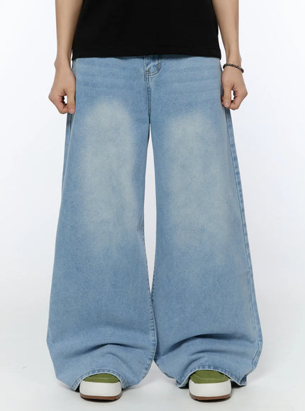 mens-wide-leg-washed-jeans-ia520 / Light blue