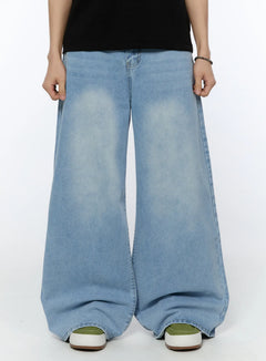 mens-wide-leg-washed-jeans-ia520 / Light blue