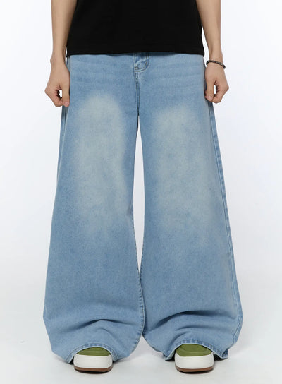 mens-wide-leg-washed-jeans-ia520 / Light blue