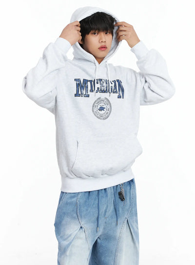 mens-michigan-graphic-fleece-hoodie-ij512 / Light gray