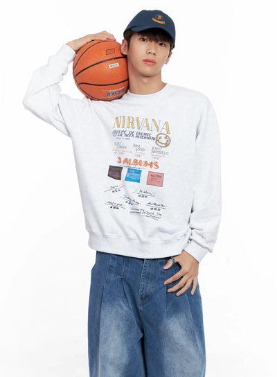 mens-retro-band-graphic-sweatshirt-io502 / Light gray