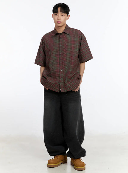 mens-plaid-short-sleeve-button-up-shirt-ia507 / Red