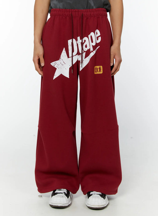 mens-graphic-parachute-string-sweatpants-red-iy513 / Red