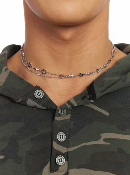 layered-star-chain-necklace-if504 / Silver