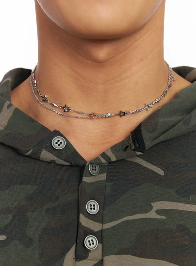 layered-star-chain-necklace-if504 / Silver