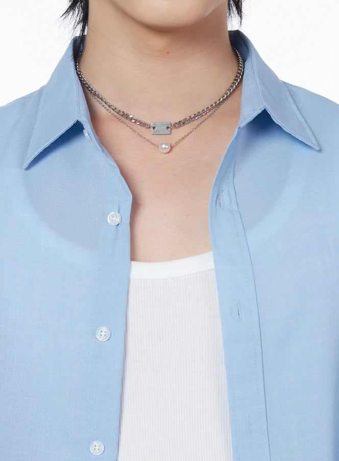 layered-chain-pearl-necklace / Silver