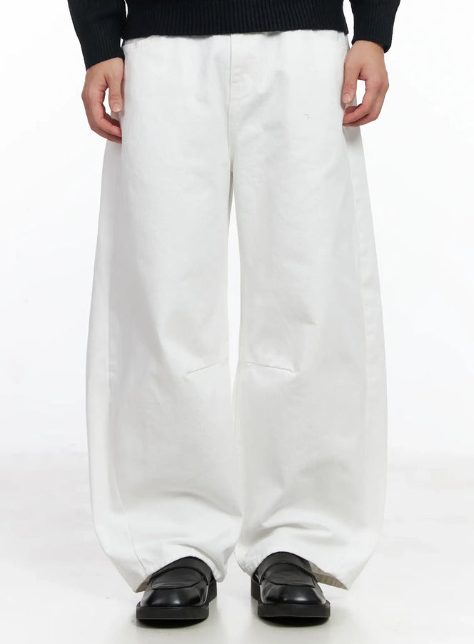 mens-white-wide-leg-cotton-pants-ij521 / White