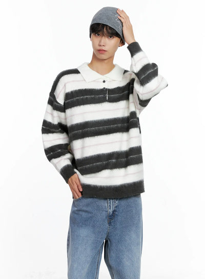 mens-striped-knit-sweater-white-is519 / White