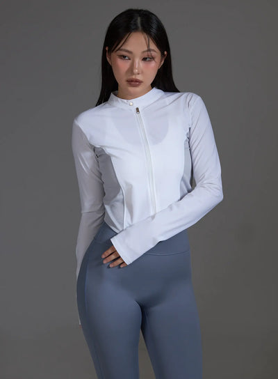 white-contrast-trim-crop-jacket-white-io517 / White