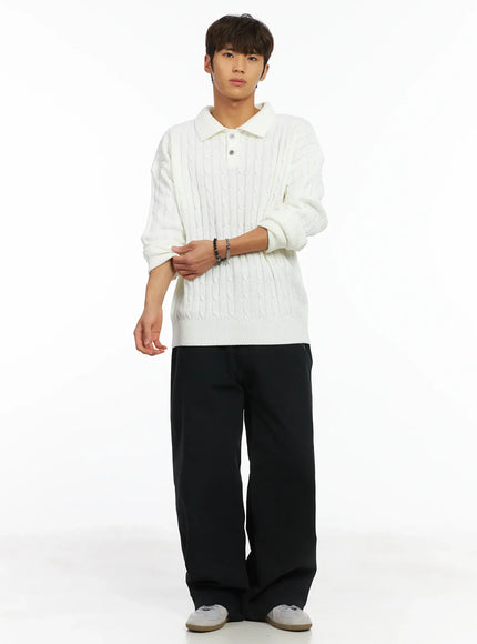 mens-cable-knit-collar-sweater-ij514 / White