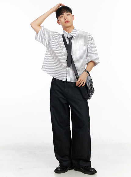 mens-striped-cropped-shirt-ia502 / White