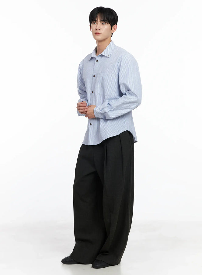 mens-simple-striped-button-up-shirt-ij521