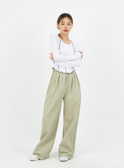 Mid-rise Wide Banded Cotton Pants CA08