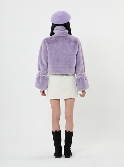 Buckle Soft Fur Crop Shearling Jacket BN04