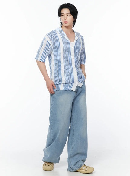 mens-striped-short-sleeve-knit-cardigan-iy525
