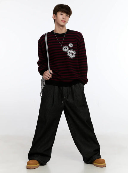 Men's Sunburst Striped Knit Sweater IS529