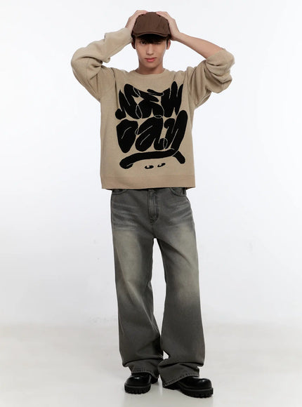 mens-casual-knit-crewneck-sweater-is530 / Beige