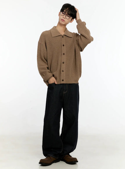 mens-oversized-button-up-cardigan-in503 / Beige