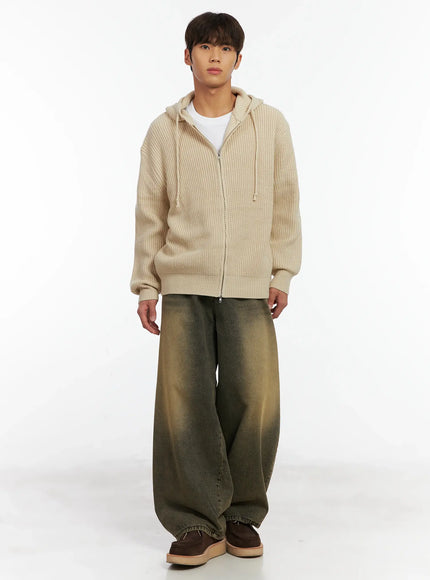 mens-ribbed-knit-zip-up-hoodie-id511 / Beige