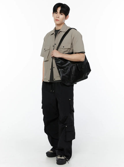 mens-casual-snap-button-short-sleeve-shirt-ia527 / Beige