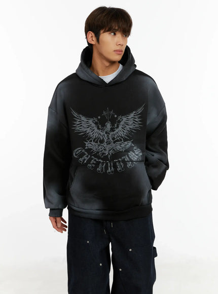 mens-graphic-washed-fleece-hoodie-id523 / Black