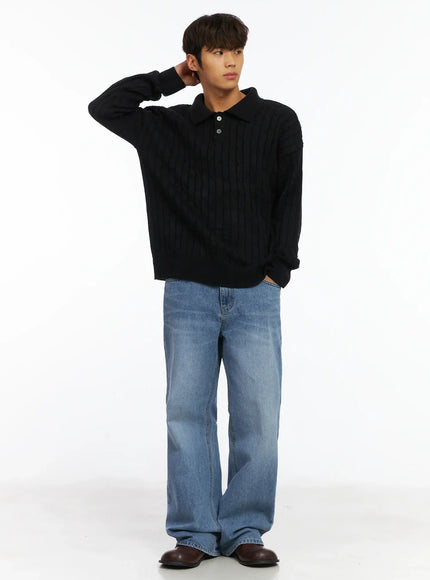 mens-cable-knit-collar-sweater-ij514 / Black