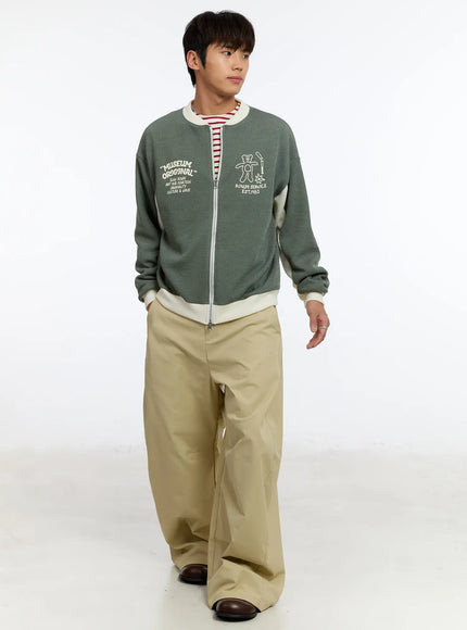 mens-contrast-zip-up-cardigan-im530 / Dark green