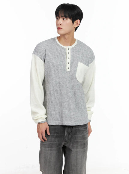 mens-two-toned-wool-knit-long-sleeve-top-ij521 / Gray