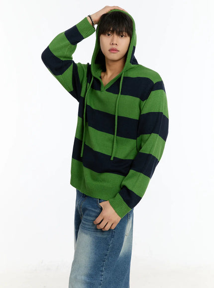 mens-striped-knit-hoodie-im503 / Green