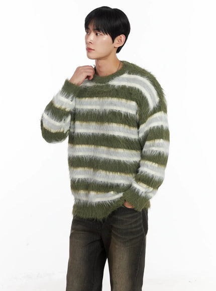 mens-cozy-striped-sweater-ij521 / Green