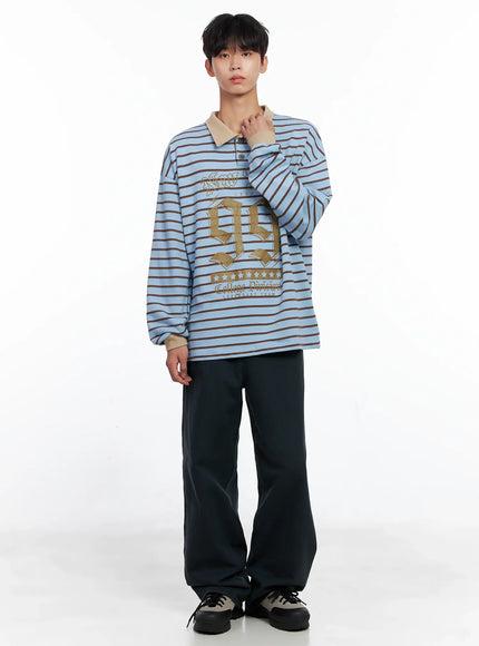 mens-striped-polo-long-sleeve-top-is519 / Light blue