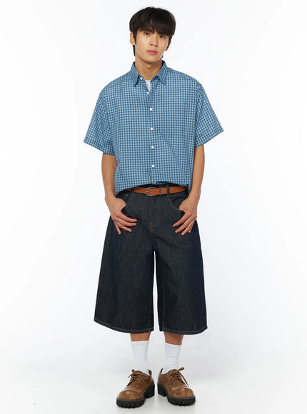 mens-breezy-checked-short-sleeve-shirt-iy529 / Light blue