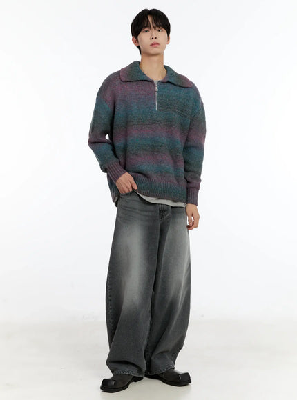 mens-alpaca-knit-quarter-zip-sweatshirts-id502 / Purple