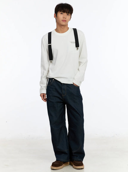 mens-long-sleeve-tee-with-plaid-pocket-im530 / White