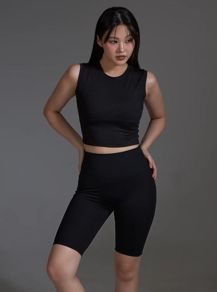 Slim Fit Cropped Sleeveless Top (Black) IO517