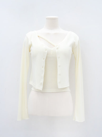 V-neck Button Down Cropped Cardigan IA11